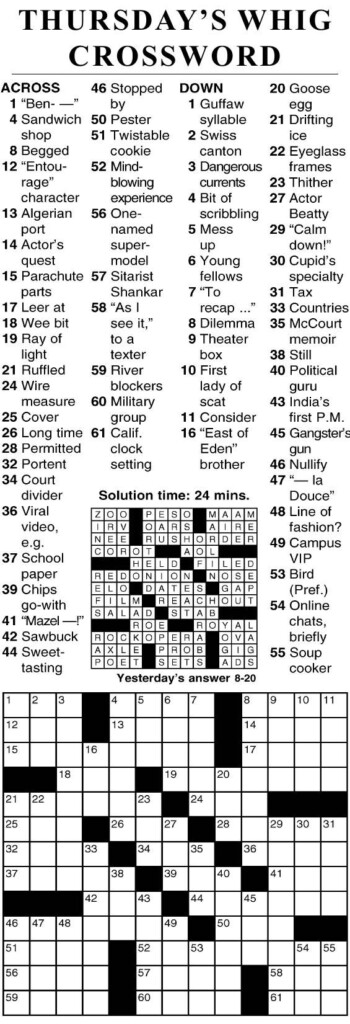 0820 Crossword Crosswords Cecildaily