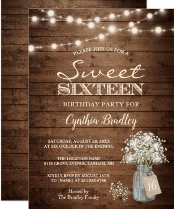 11 Sweet Sixteen Birthday Invitation Designs Templates PSD AI