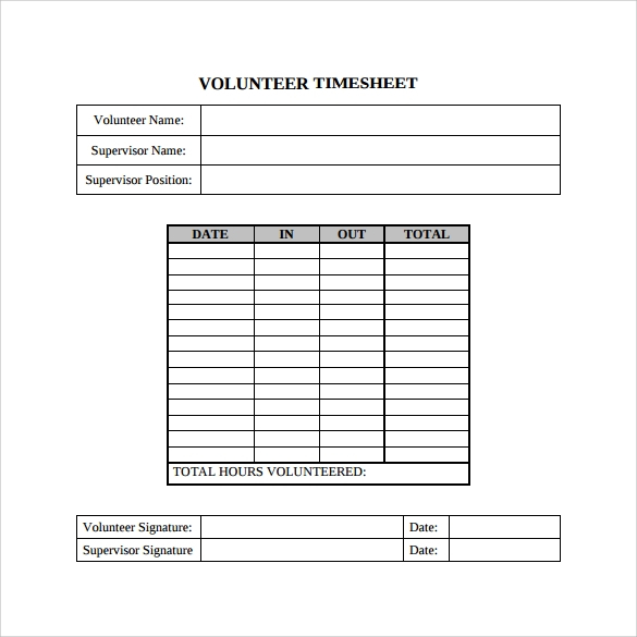 15 Useful Sample Volunteer Timesheet Templates To Download Sample 