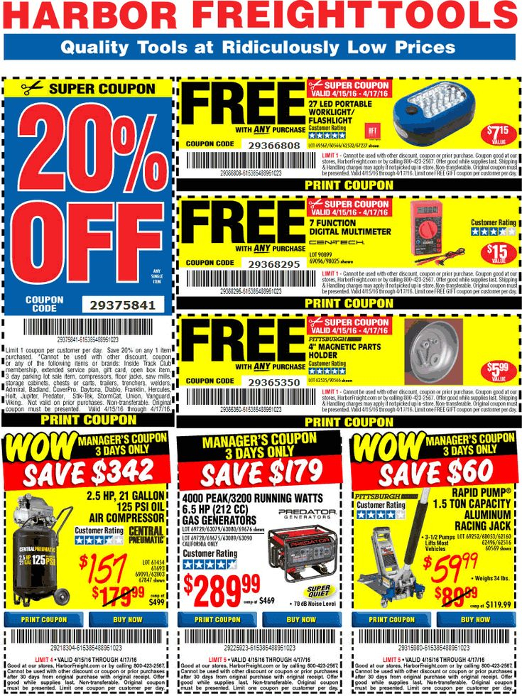 20 Off A Single Item More At Harbor Freight Tools Or Online Via 