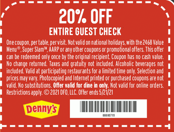 20 OFF Denny s Coupons Promo Codes April 2021