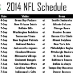 2014 NFL Schedule NFL Schedule 2014 Printable NFL Schedule