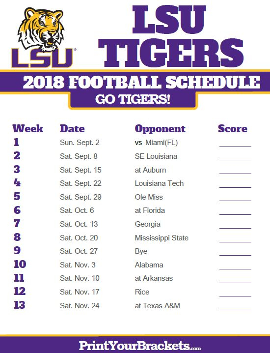2018 Printable LSU Tigers Football Schedule FreePrintable.me