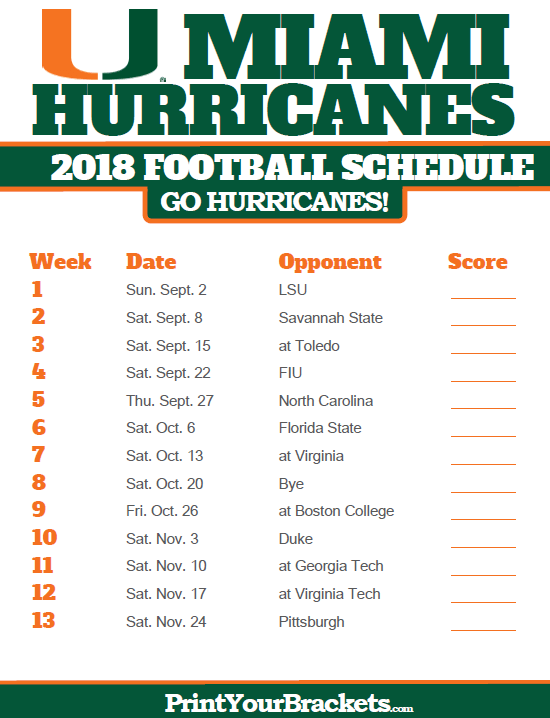 Printable Miami Hurricanes Football Schedule 2023 FreePrintable.me