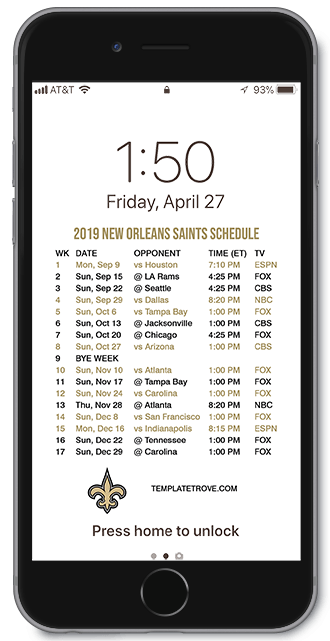 2019 2020 New Orleans Saints Lock Screen Schedule For IPhone 6 7 8 Plus