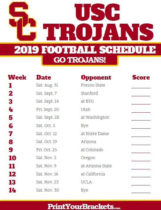 Usc Trojans Football Schedule 2023 Printable FreePrintable.me