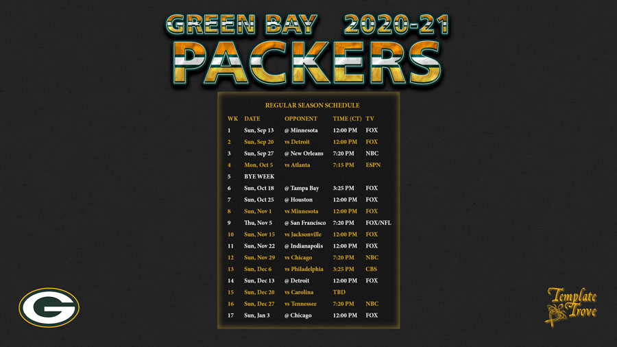 2020 2021 Green Bay Packers Wallpaper Schedule