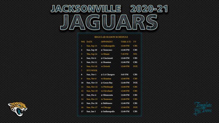 2020 2021 Jacksonville Jaguars Wallpaper Schedule - Freeprintable.me