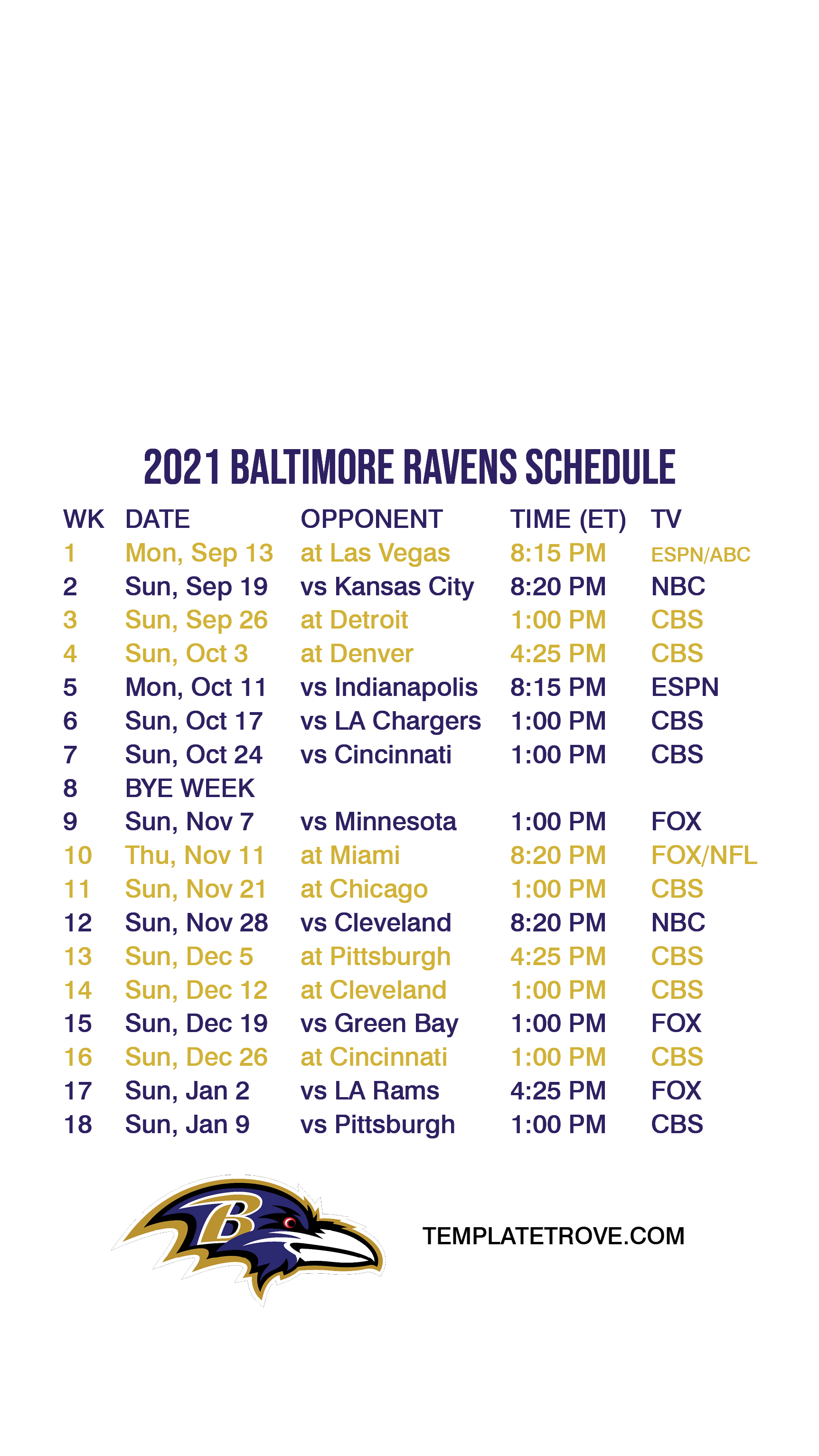 2021 2022 Baltimore Ravens Lock Screen Schedule For IPhone 6 7 8 Plus