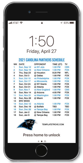 2021 2022 Carolina Panthers Lock Screen Schedule For IPhone 6 7 8 Plus