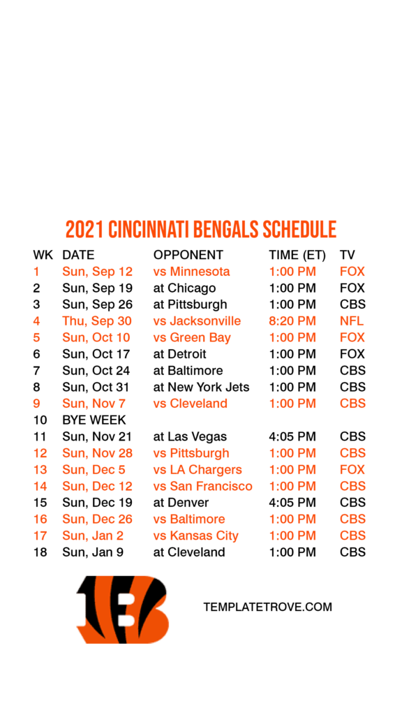 2021 2022 Cincinnati Bengals Lock Screen Schedule For IPhone 6 7 8 Plus