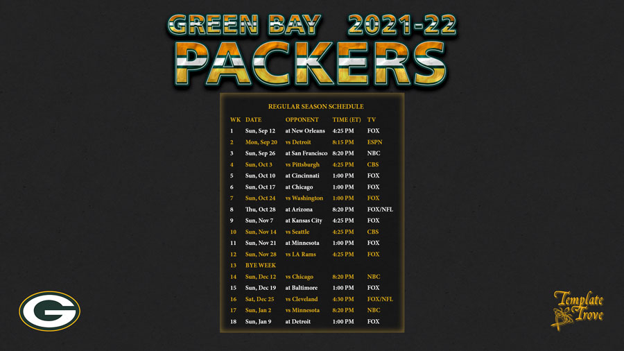 2021 2022 Green Bay Packers Wallpaper Schedule