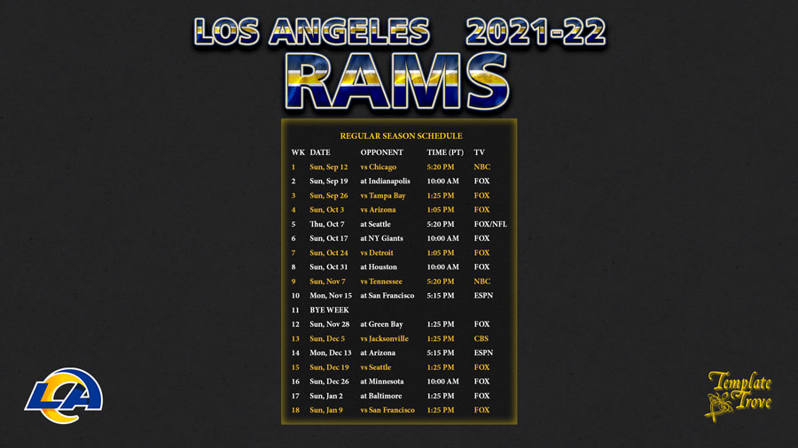 2021 2022 Los Angeles Rams Wallpaper Schedule