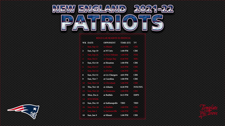 2021 2022 New England Patriots Wallpaper Schedule