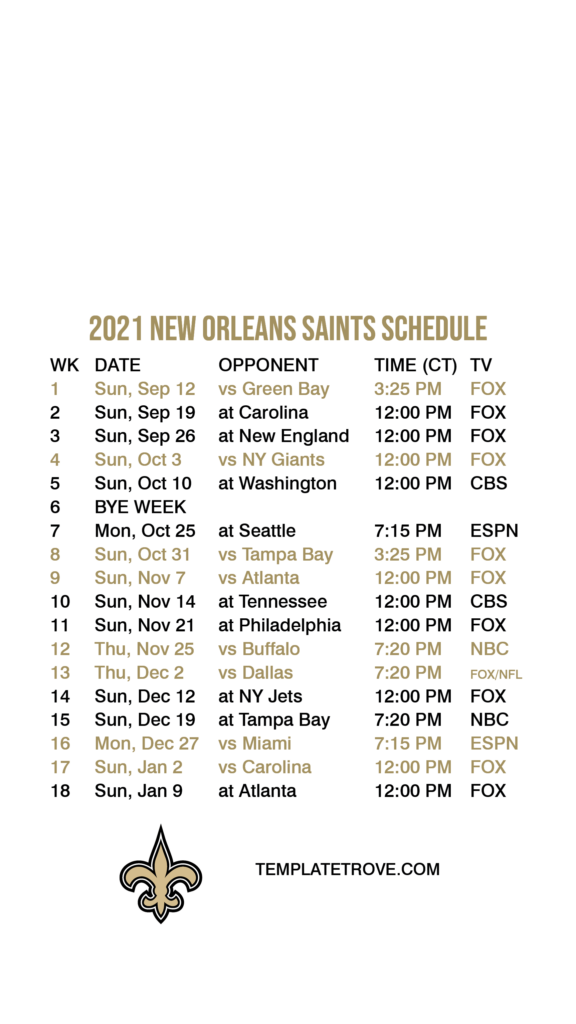 New Orleans Saints Schedule 2023 Printable FreePrintable.me