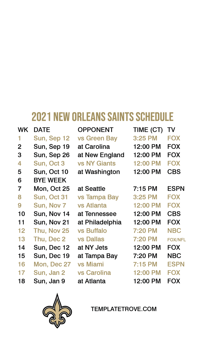 Printable New Orleans Saints Schedule FreePrintable me