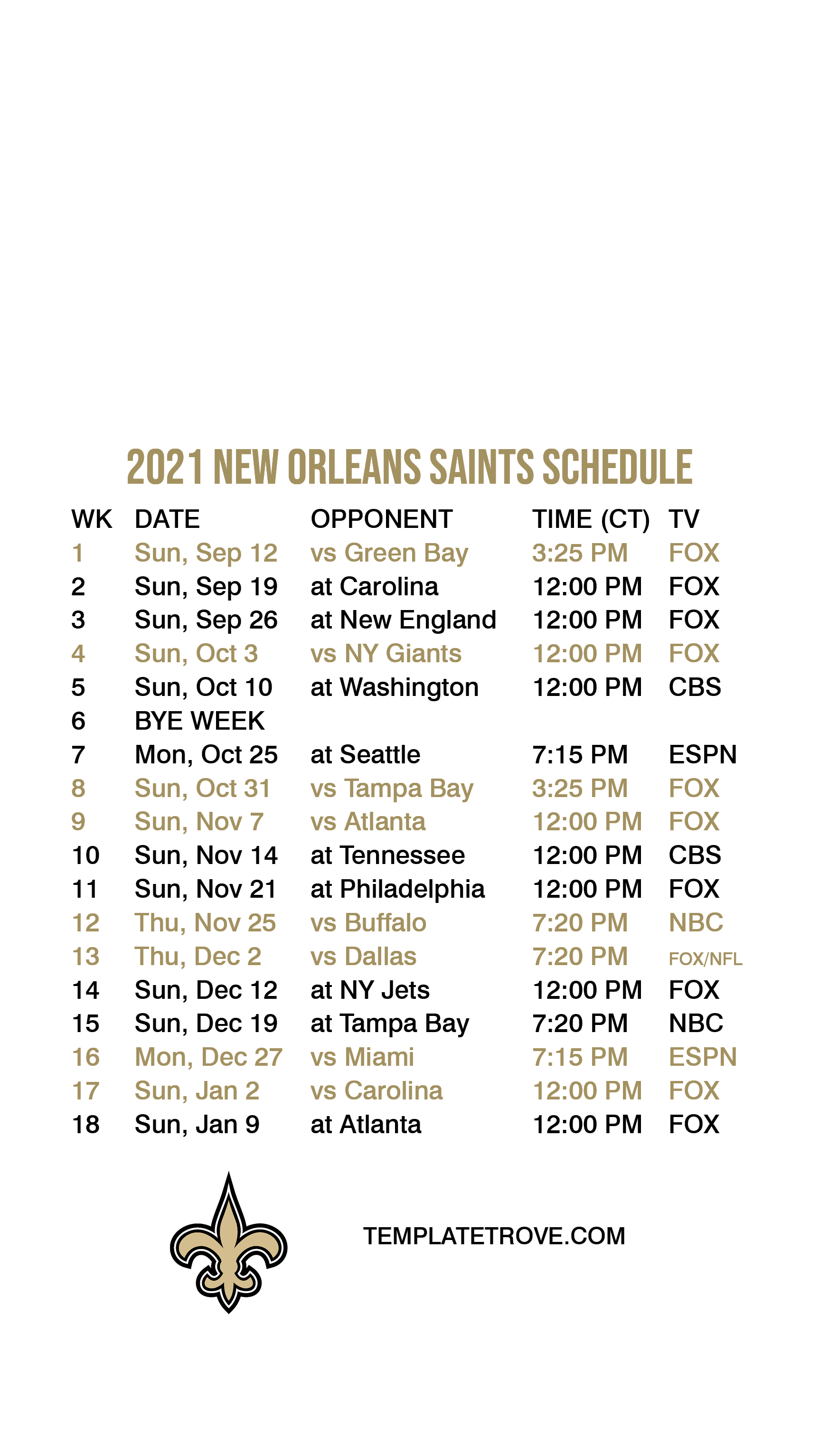 2021 2022 New Orleans Saints Lock Screen Schedule For IPhone 6 7 8 Plus