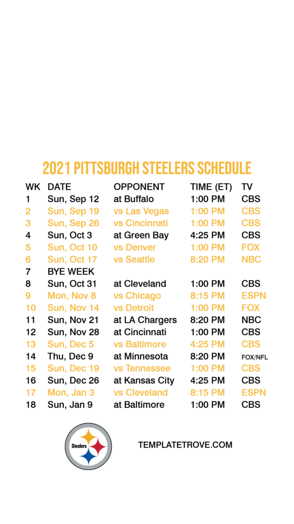 2021 2022 Pittsburgh Steelers Lock Screen Schedule For IPhone 6 7 8 Plus