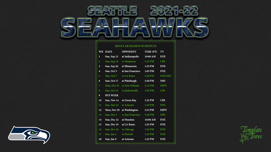 2021 2022 Seattle Seahawks Wallpaper Schedule