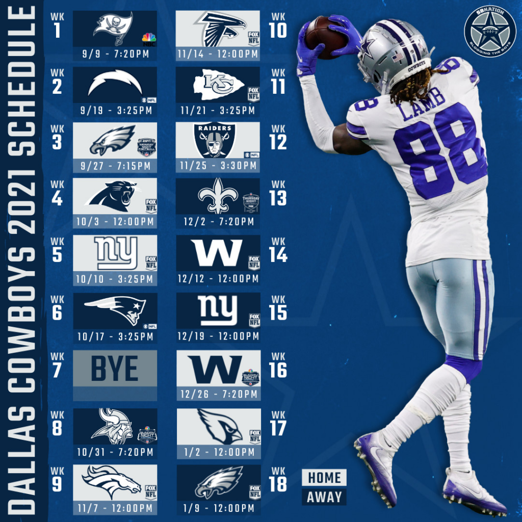 2021 Dallas Cowboys Schedule Dallas Opens In Tampa Hosts Vegas On 