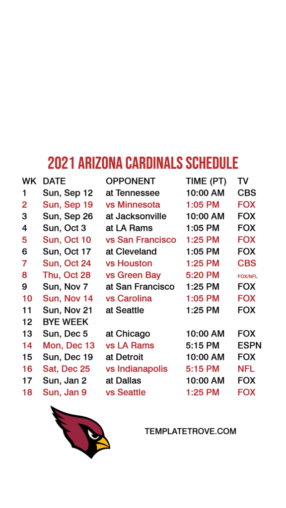 2022 2023 Arizona Cardinals Lock Screen Schedule For IPhone 6 7 8 Plus