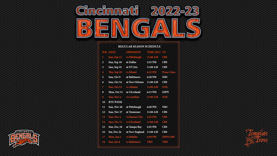 2022 2023 Cincinnati Bengals Wallpaper Schedule