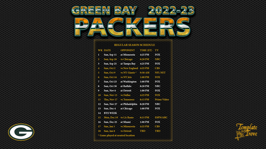 2022 2023 Green Bay Packers Wallpaper Schedule