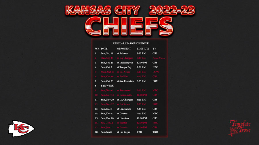 2022 2023 Kansas City Chiefs Wallpaper Schedule