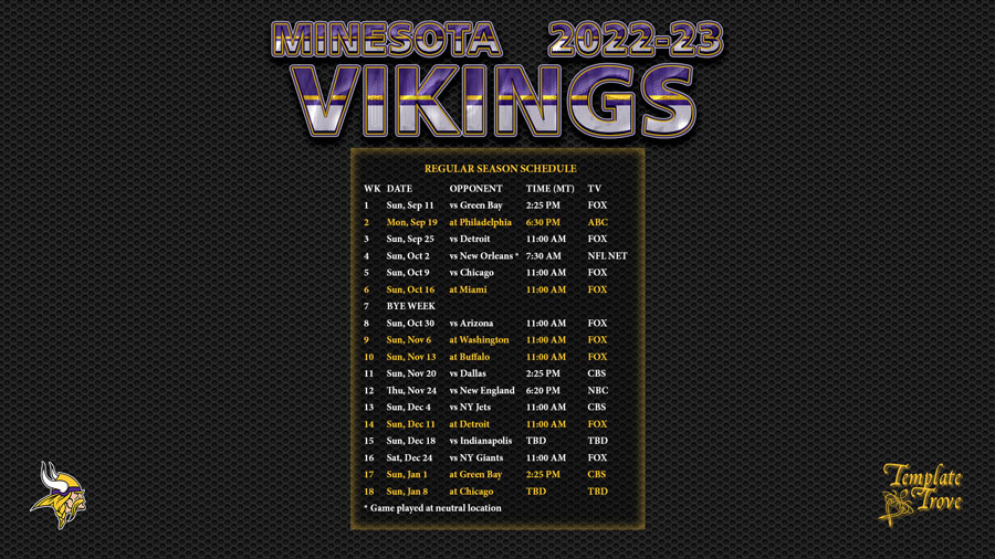 Minnesota Vikings Schedule 2023 Printable FreePrintable.me