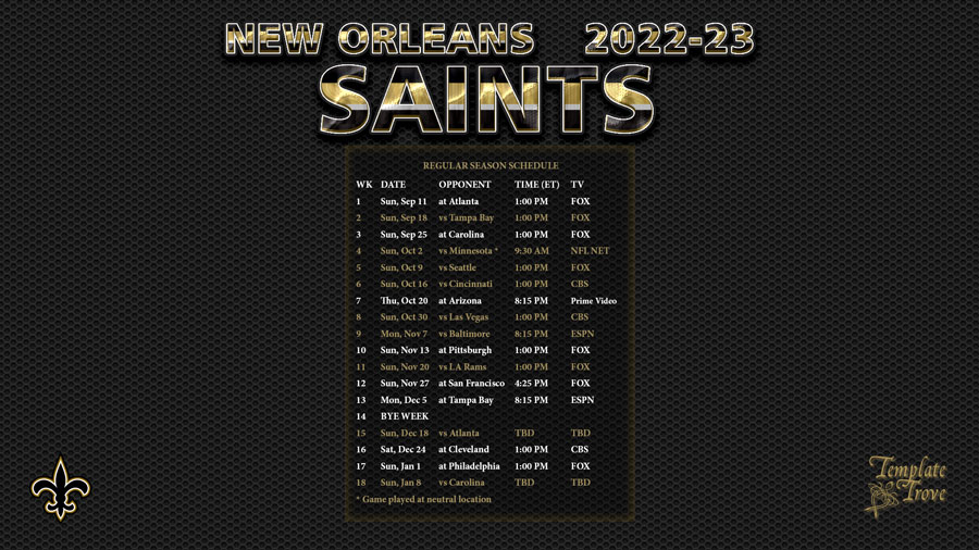 2022 2023 New Orleans Saints Wallpaper Schedule