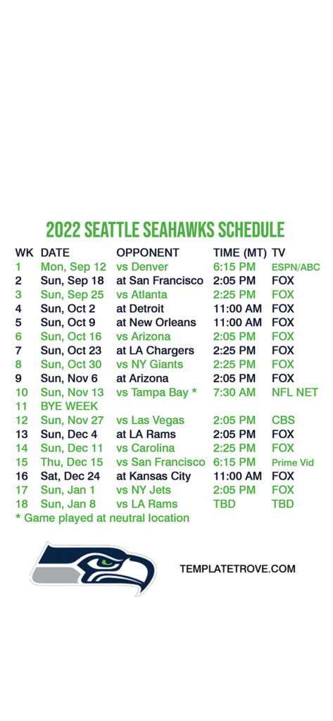 2022 2023 Seattle Seahawks Lock Screen Schedule For IPhone 6 7 8 Plus