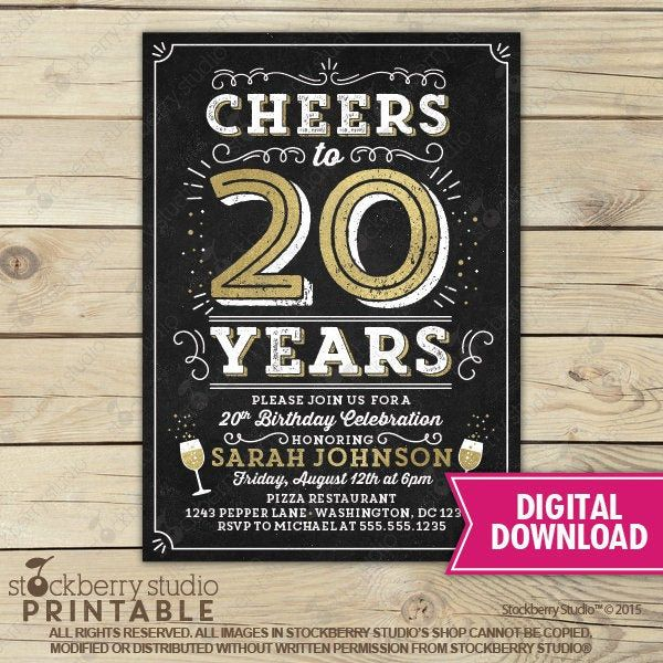 20th Birthday Invitation 20th Class Reunion 20th Anniversary