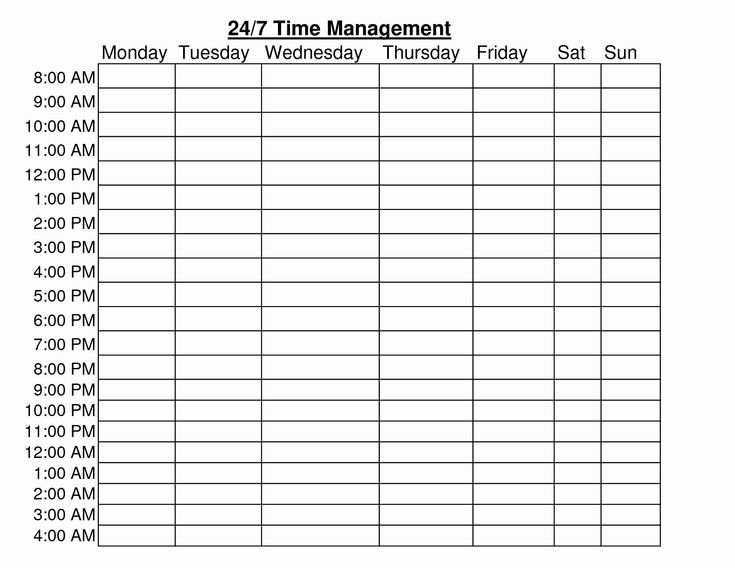 24 7 Calendar Template Weekly Schedule Template Excel Time
