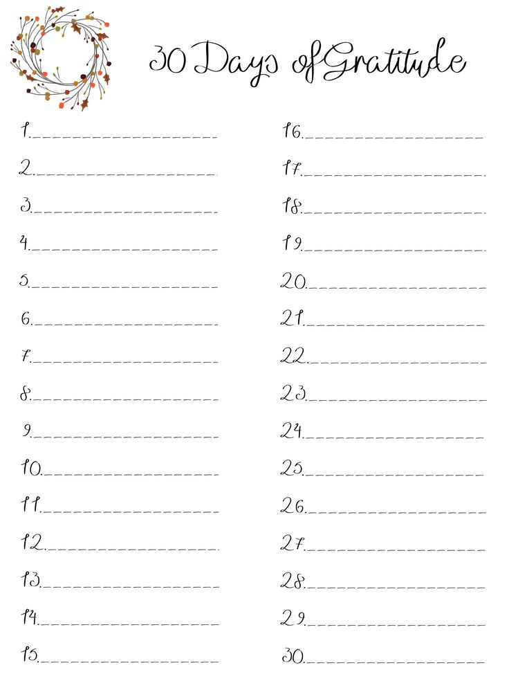 30 Days Of Gratitude FREE Printable Beneath My Heart Gratitude