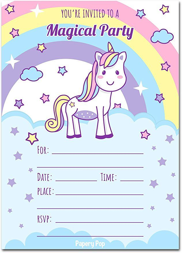 30 Unicorn Birthday Invitations With Envelopes Kids Magical Bi 