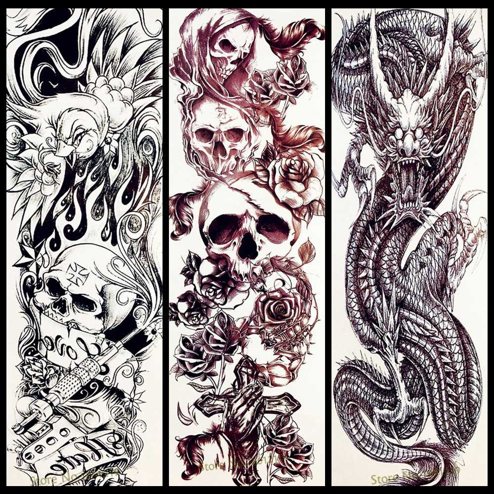 3D Black Dragon Skull Waterproof Temporary Tattoo Stickers Women Body 