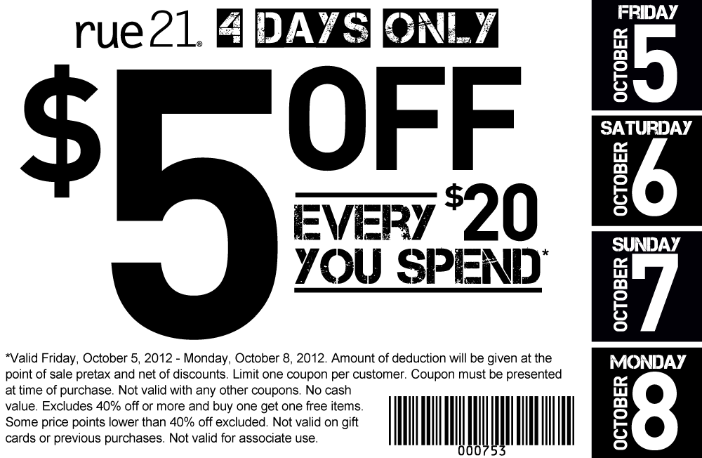  5 Off Every 20 At Rue21 Coupon Via The Coupons App Coupons Coupon 