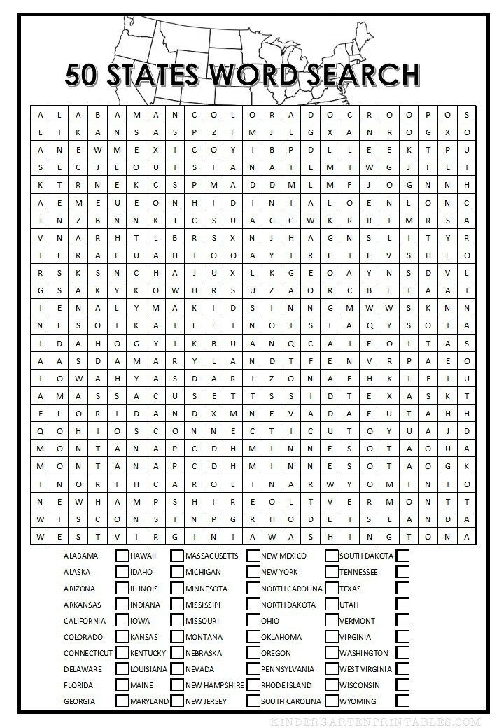 50 States Word Search Social Studies Worksheets 3rd Grade Words