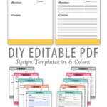 6 Colors Editable PDF Kitchen Recipe Template Form Letter Size Sheet