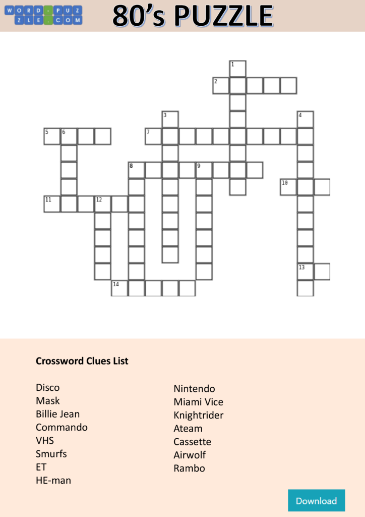 80 S Crossword Puzzle Templates At Allbusinesstemplates