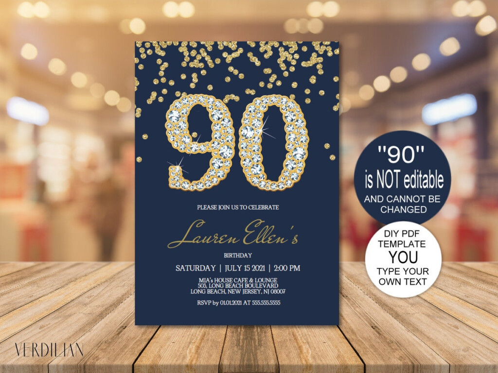 90th Birthday Invitation Printable Template Editable Birthday Etsy