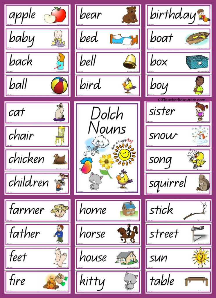 95 DOLCH NOUNS Terrific Source Of First Simple Nouns Great For 