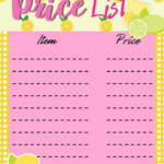 A Cute Printable Lemonade Stand Price List lemonade In 2020 Diy