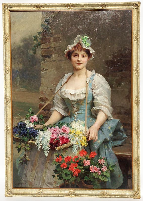 A Fine And Large 19th Century Oil On Canvas Titled The Flower Seller 