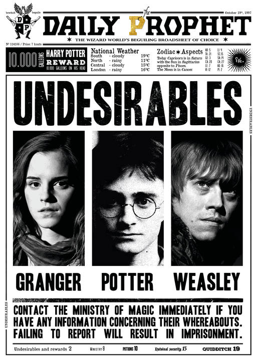 A3 Print Harry Potter Daily Prophet Undesirables Lazyposters