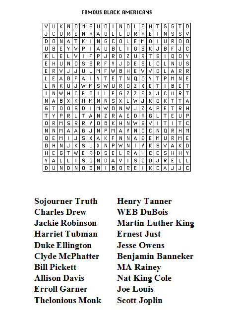 Activities For Children And Teens Black History Month Word Search