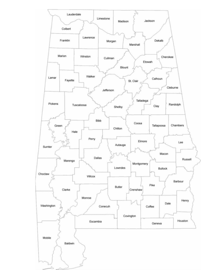 Alabama County Map With County Names Free Download