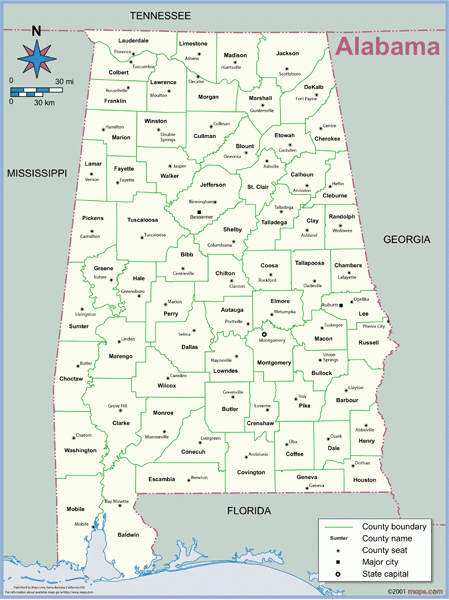 Alabama County Outline Wall Map By Maps MapSales