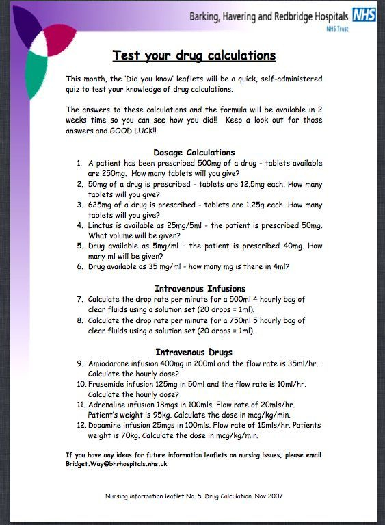 All Worksheets Nursing Dosage Calculation Practice Worksheets Printable 