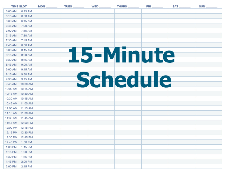 Appointment Schedule Template 15 Minute Increments Printable Schedule 